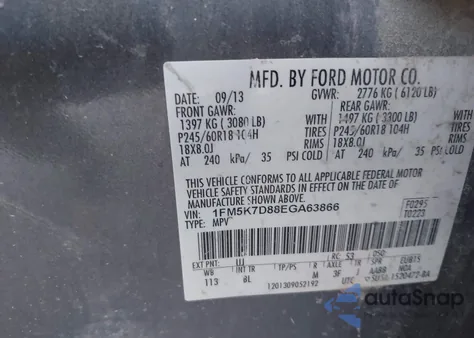 2014 Ford Explorer Xlt из США, поврежденный, VIN 1FM5K7D88EGA63866